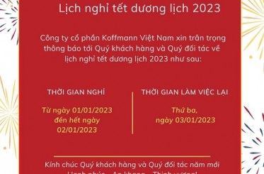 Công ty cổ phần Koffmann Việt Nam thông báo lịch nghỉ Tết Dương lịch 2023 