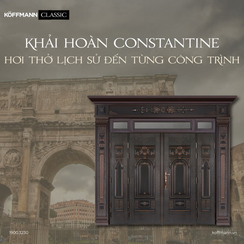 Cửa thép Classic KAT-41.56.56A-3TK mang trong mình hơi thở của nền văn minh La Mã cổ đại với họa tiết Khải Hoàn Môn Constantinus
