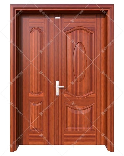 Cửa phòng ngủ 2 cánh lệch thép vân gỗ