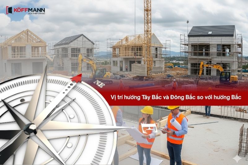 Sơ đồ vị trí hướng Tây Bắc và Đông Bắc so với hướng Bắc