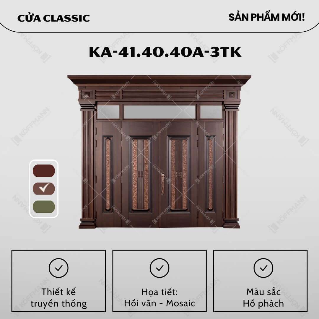 Cửa KA-41.40.40A-3TK sở hữu thiết kế truyền thống đầy tinh tế