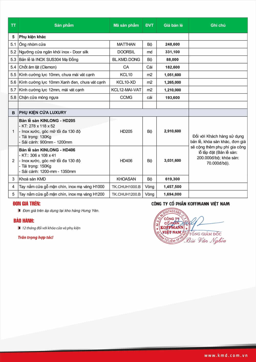 Bảng giá cửa thép