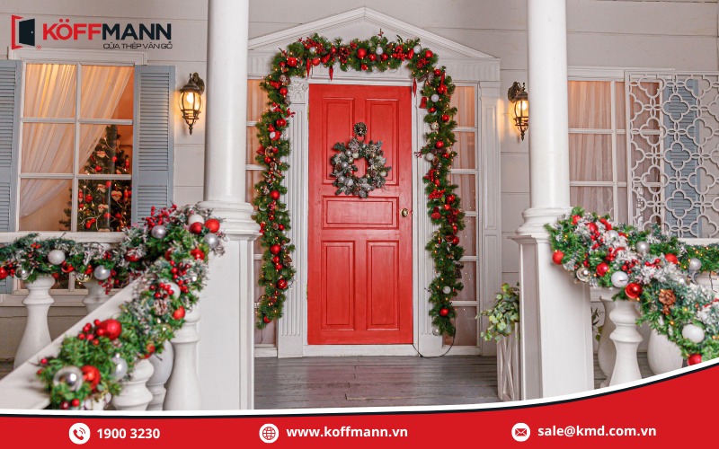 Cách trang trí nhà đón giáng sinh vị trí cửa ra vào, khung cửa sổ