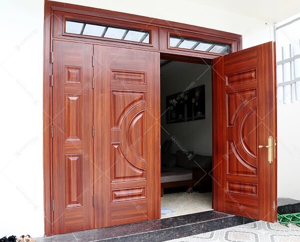 Mẫu cửa chính 4 cánh lệch ô thoáng kính