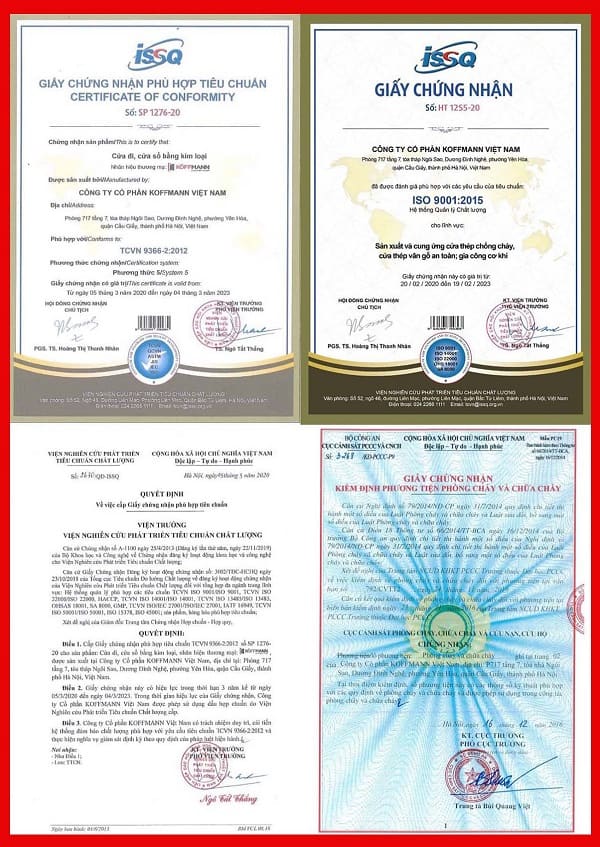 chứng nhận chất lượng cửa thép vân gỗ koffmann