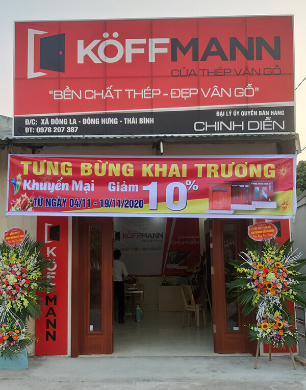 cửa thép vân gỗ Koffmann Chinh Diễn Thái Bình khai trương