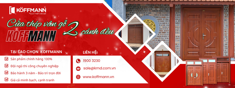 Cửa thép vân gỗ 2 cánh đều Koffmann