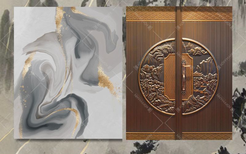 Cửa thép Classic KAT-1.54 hoạ tiết thuỷ mặc