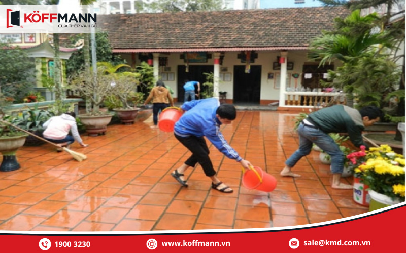 Hình ảnh dọn dẹp nhà cửa đón tết khu vực sân vườn