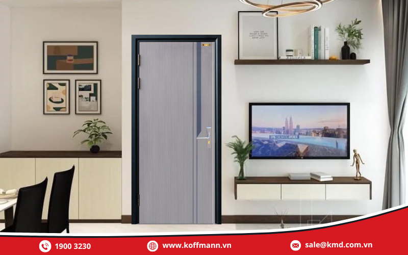 Mẫu cửa thép Deluxe màu xám cho phòng khách
