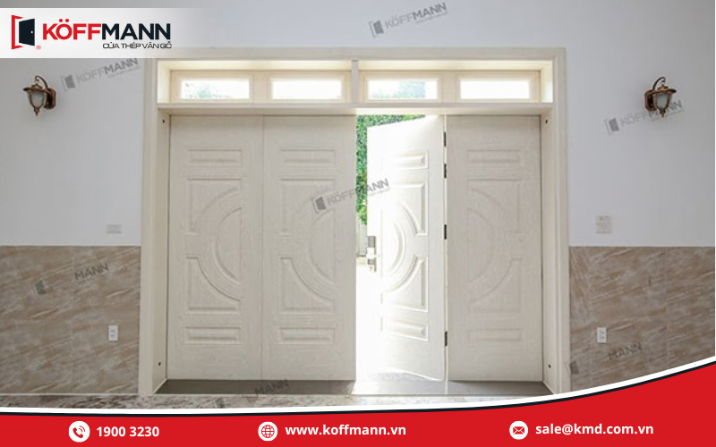 Mẫu cửa thép vân gỗ màu trắng